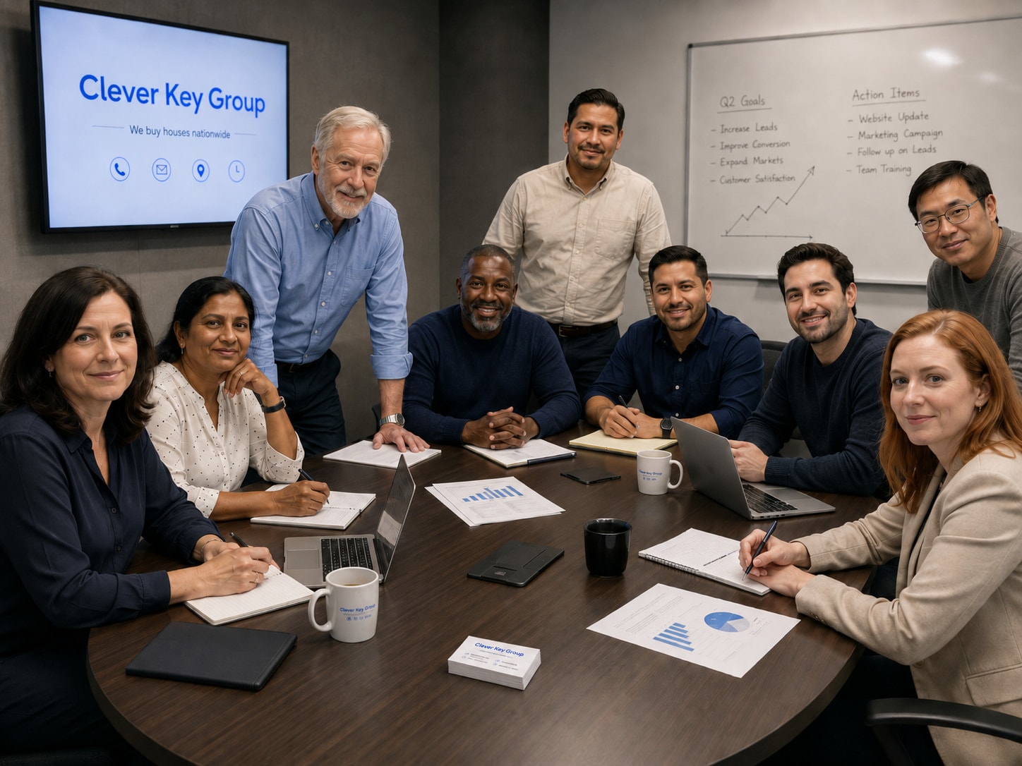 The Clever Key Group team gathered around the table at our office