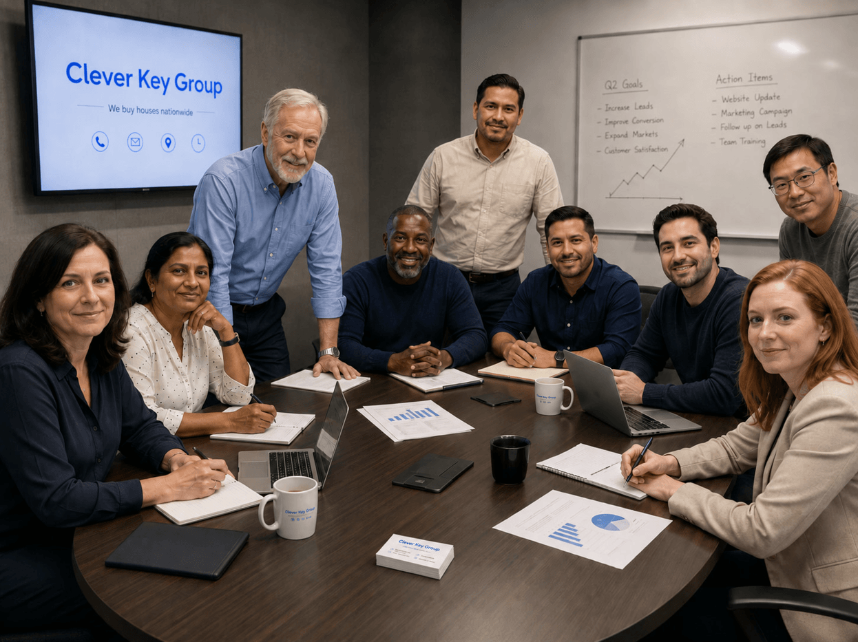The Clever Key Group team gathered around the table at our office
